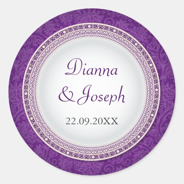 Autocollant Mariage baroque violet Plaque (Devant)
