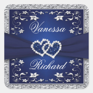 Autocollant Mariage bleu marine gris argent