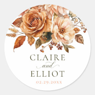 Autocollant Mariage Champêtre Rose Floral Automne 