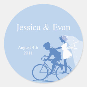 Autocollant Mariage Couple Bleu Bicyclette