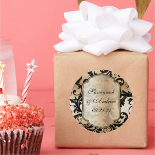 Autocollant Mariage damassé noir et or