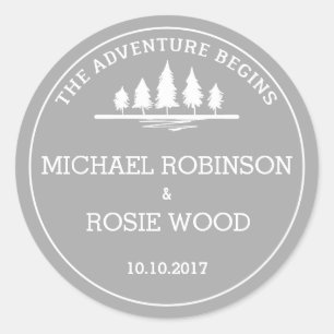 Autocollant mariage d'aventure gris et blanc