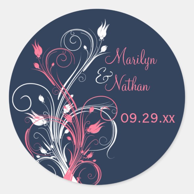 Autocollant Mariage de 1,5 po couleur rose marine (Devant)