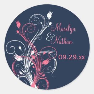 Autocollant Mariage de 1,5 po couleur rose marine