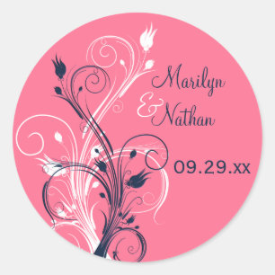 Autocollant Mariage de 1,5 po couleur rose marine