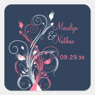 Autocollant Mariage de 1,5 po couleur rose marine