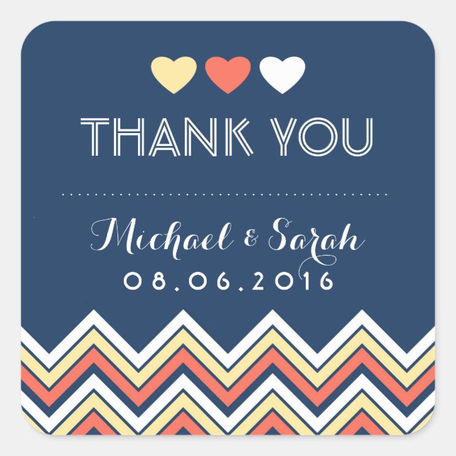 Autocollant Mariage de corail bleu marine Chevron (Devant)