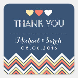 Autocollant Mariage de corail bleu marine Chevron