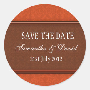 Autocollant Mariage de monogramme de Damas rouille