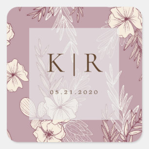 Autocollant Mariage de Monogramme Floral de crème 