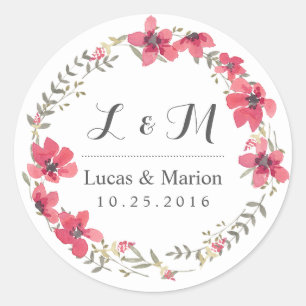 Autocollant Mariage de monogramme rose rustique