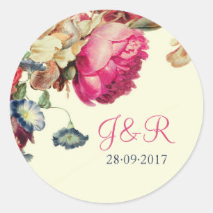 Autocollant Mariage de Monogramme Vintage rose