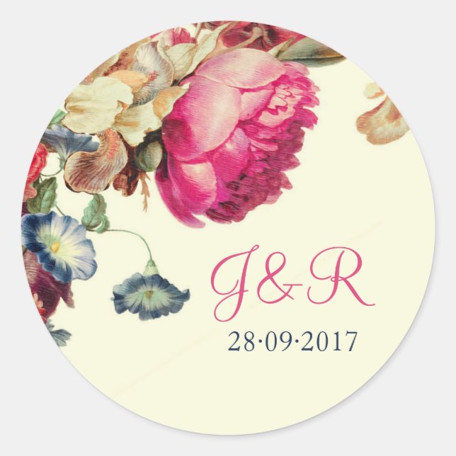 Autocollant Mariage de Monogramme Vintage rose (Devant)