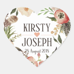 Autocollant Mariage de plume de Boho rustique