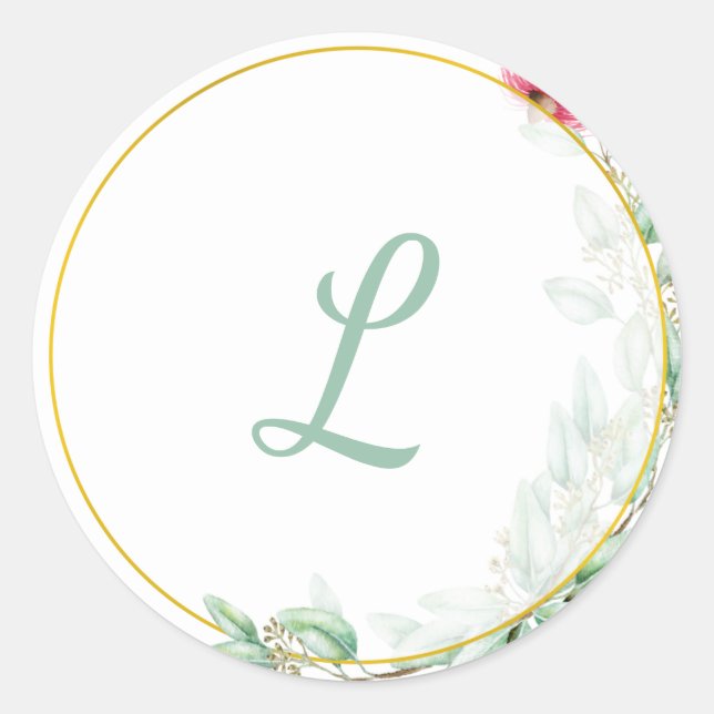 Autocollant Mariage Eucalyptis Monogram (Devant)