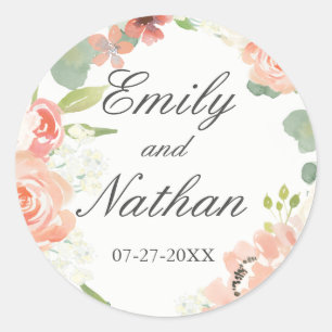 Autocollant Mariage floral à fond bleu broché