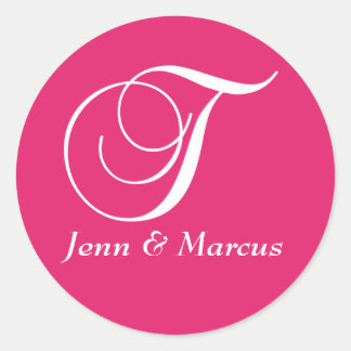 Autocollant Mariage Fuchsia Monogramme T