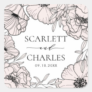 Autocollant Mariage moderne aux fleurs rose-bleu