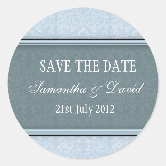 Autocollant Mariage Monogramme Damask bleu glace (Devant)