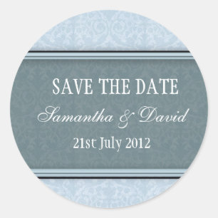 Autocollant Mariage Monogramme Damask bleu glace