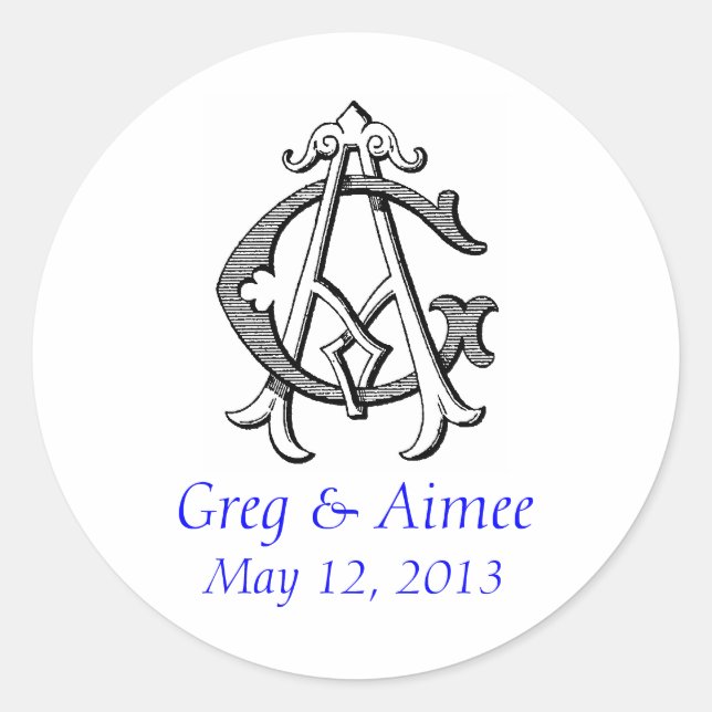 Autocollant Mariage Monogramme Vintage AG (Devant)