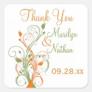 Autocollant Mariage orange vert blanc floral 1,5 p