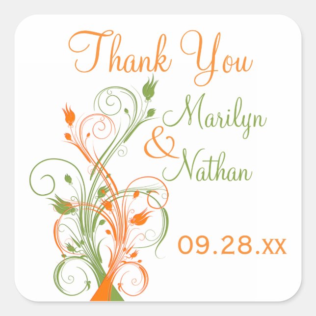 Autocollant Mariage orange vert blanc floral 1,5 p (Devant)
