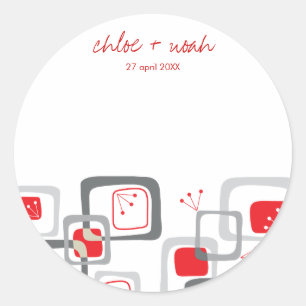 Autocollant Mariage rétro moderne Red Cherry Carré