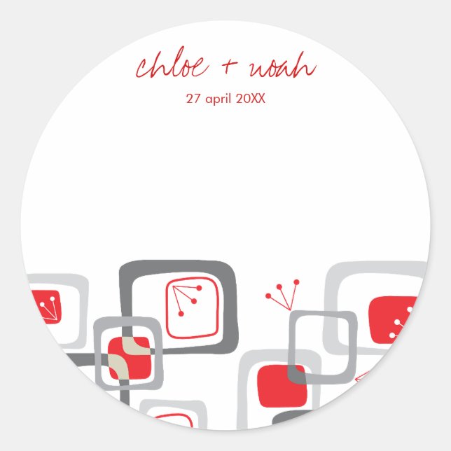 Autocollant Mariage rétro moderne Red Cherry Carré (Devant)