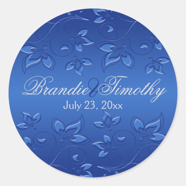 Autocollant Mariage rond Royal Blue Floral de 1,5  (Devant)