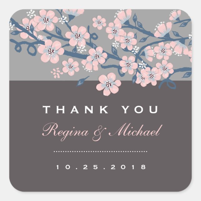 Autocollant Mariage rose gris cerisier fleuri (Devant)