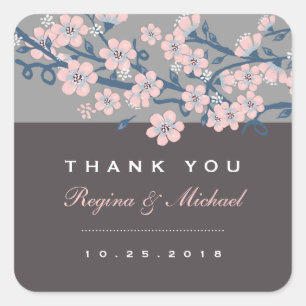 Autocollant Mariage rose gris cerisier fleuri