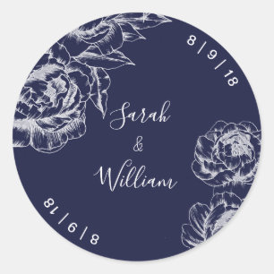 Autocollant Mariage simple Navy Peony