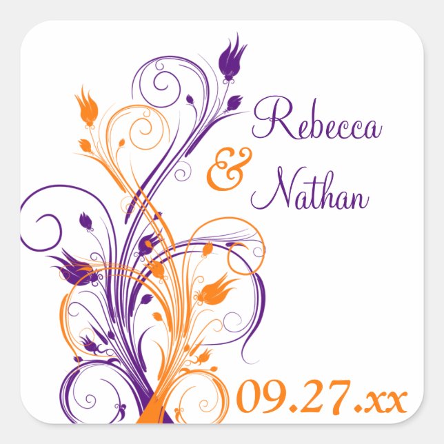 Autocollant Mariage violet orange blanc floral 1,5 (Devant)