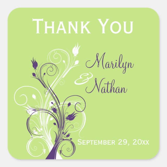 Autocollant Mariage violet vert blanc floral 1,5 p (Devant)