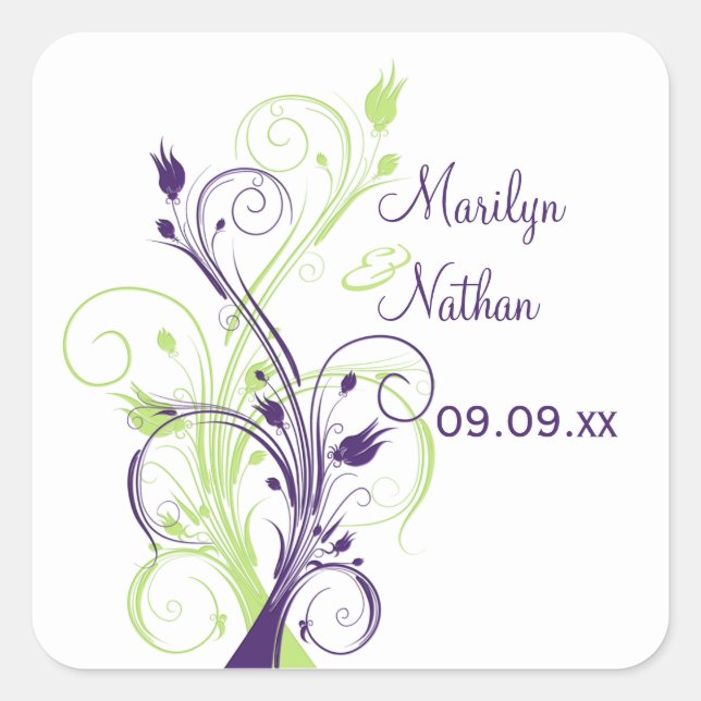 Autocollant Mariage violet vert blanc floral 1,5 p (Devant)