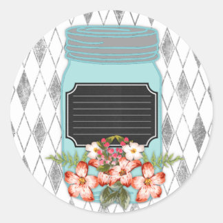 Autocollant Mason Jar Floral Custom Text