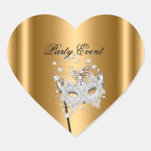 Autocollant Masque de coeur en or et argent pour f