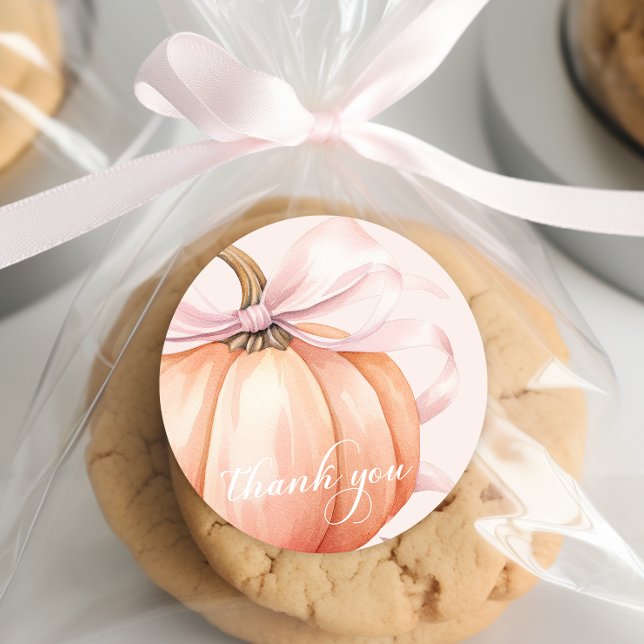 Autocollant Merci Citrouille Ruban Rose Élégant (Créateur téléchargé)