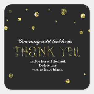 AUTOCOLLANT MERCI Points de paillettes noirs et or