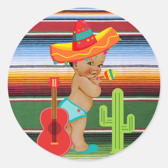 Autocollant mexicain de baby shower avec le bébé (Devant)