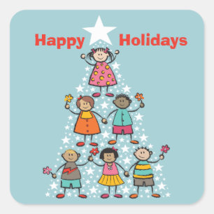 Autocollant mignon d'enfants d'arbre de Noël
