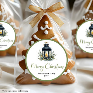 Autocollant moderne de lanterne de Noël à l'aquare