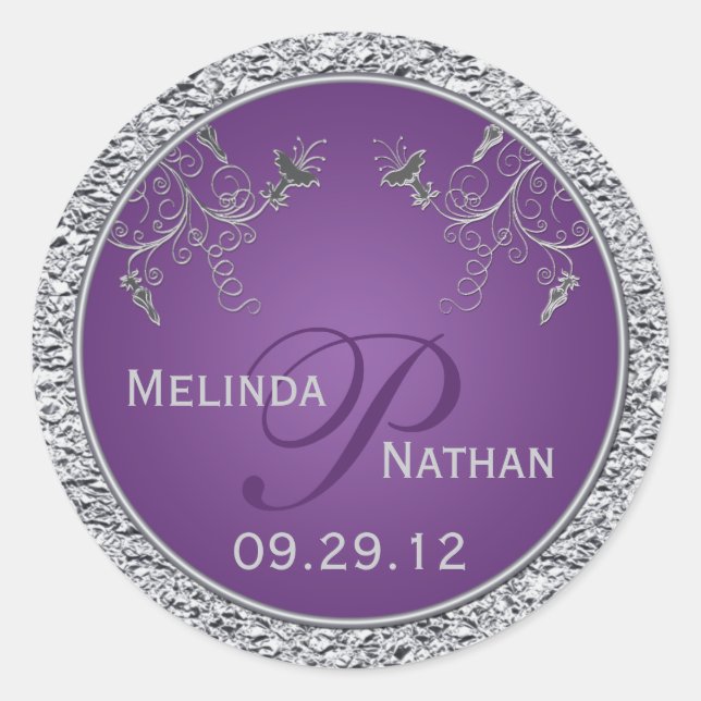 Autocollant monogramme à huile violette et argent (Devant)