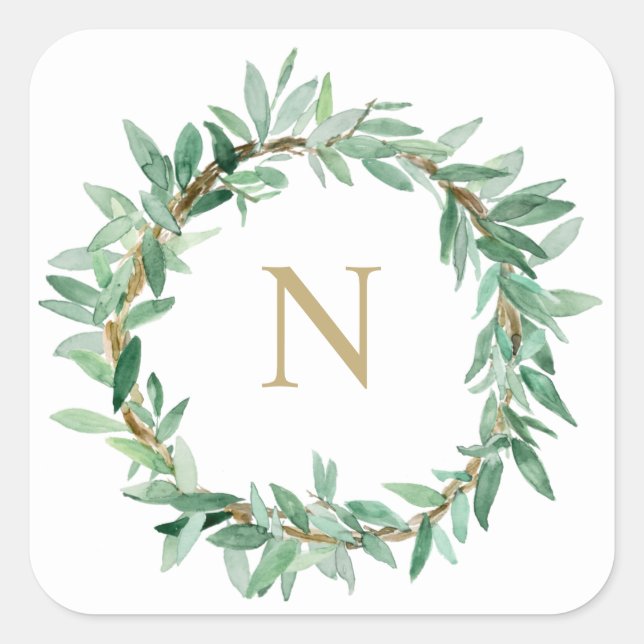 Autocollant Monogramme de feuille d'olive Laurel (Devant)