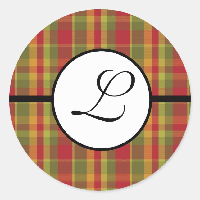 Autocollant monogramme de Noël Carreaux Rouge Vert (Devant)