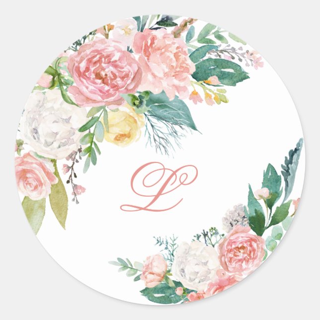 Autocollant Monogramme Jolie Pivoine Rose (Devant)