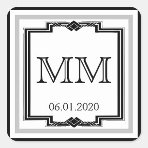 Autocollant Monogramme noir blanc Argent Art Déco