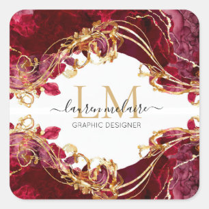 Autocollant - Monogramme Or Rouge Cerise