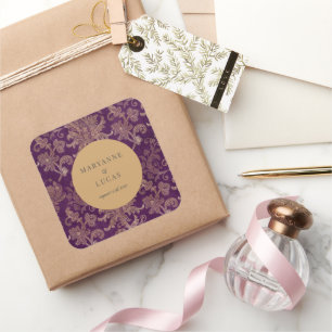 Autocollant monogramme violet de Damas Royal